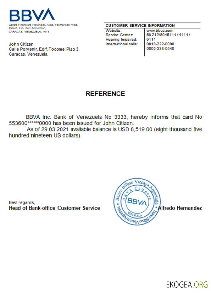 Venezuela , BBVA bank , reference